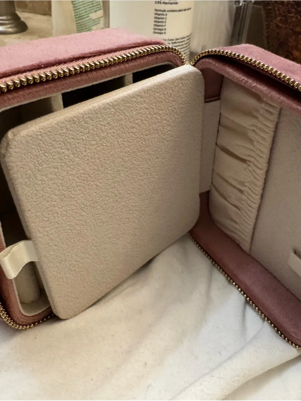 Velvet Travel Cosmetic Case in Dusty Rose by